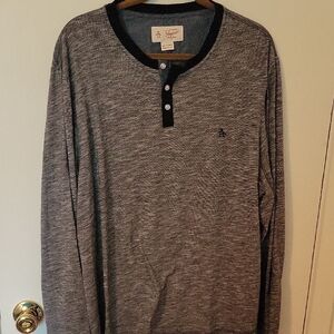 Original Penguin Men's Charcoal and Black Long Sleeve Shirt